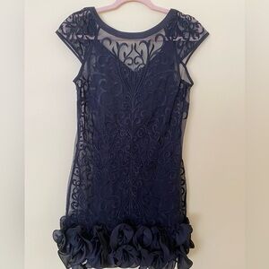 GUESS Floral-Lace Ruffled-Hem Sheath